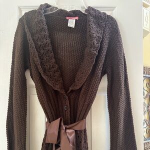 Brown sweater cardigan with belt